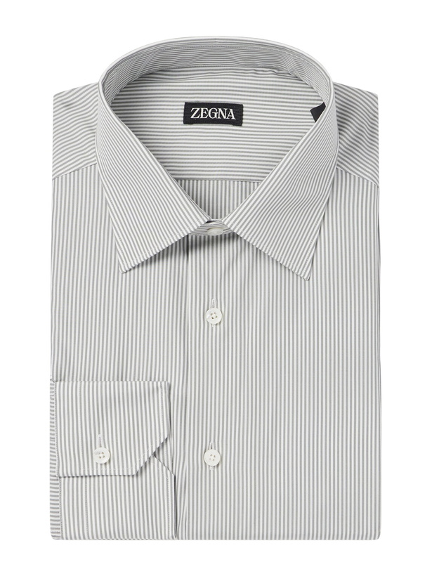 Photo: Zegna - Trofeo Stripped Cotton-Poplin Shirt - Blue
