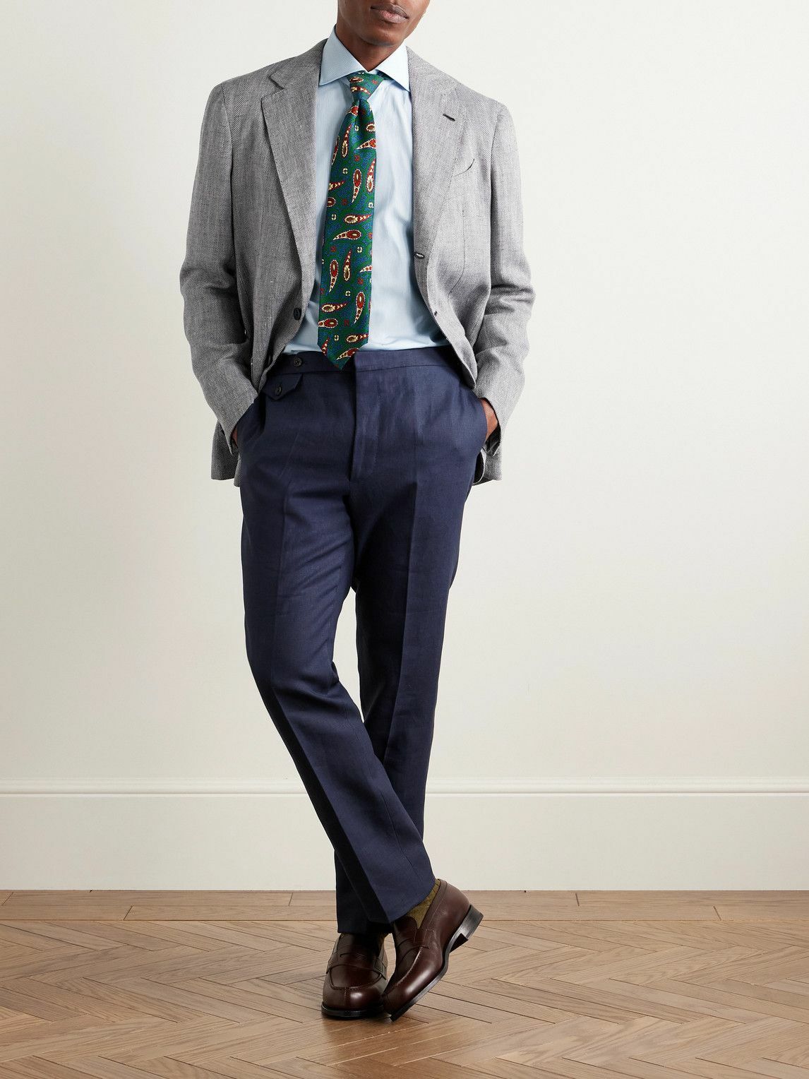 J. Mueser - Waverly Herringbone Linen and Wool-Blend Blazer - Blue