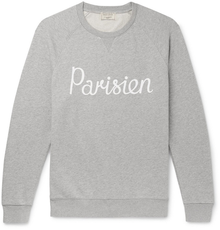 Photo: Maison Kitsuné - Printed Mélange Loopback Cotton-Jersey Sweatshirt - Gray