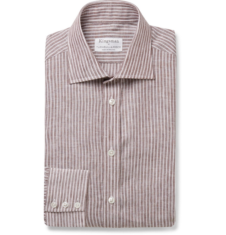 Photo: Kingsman - Turnbull & Asser Brown Striped Cutaway-Collar Cotton Shirt - Brown