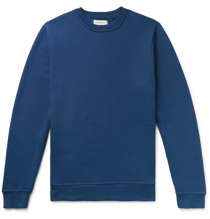 Photo: Oliver Spencer Loungewear - Harris Organic Fleece-Back Cotton-Jersey Sweatshirt - Blue