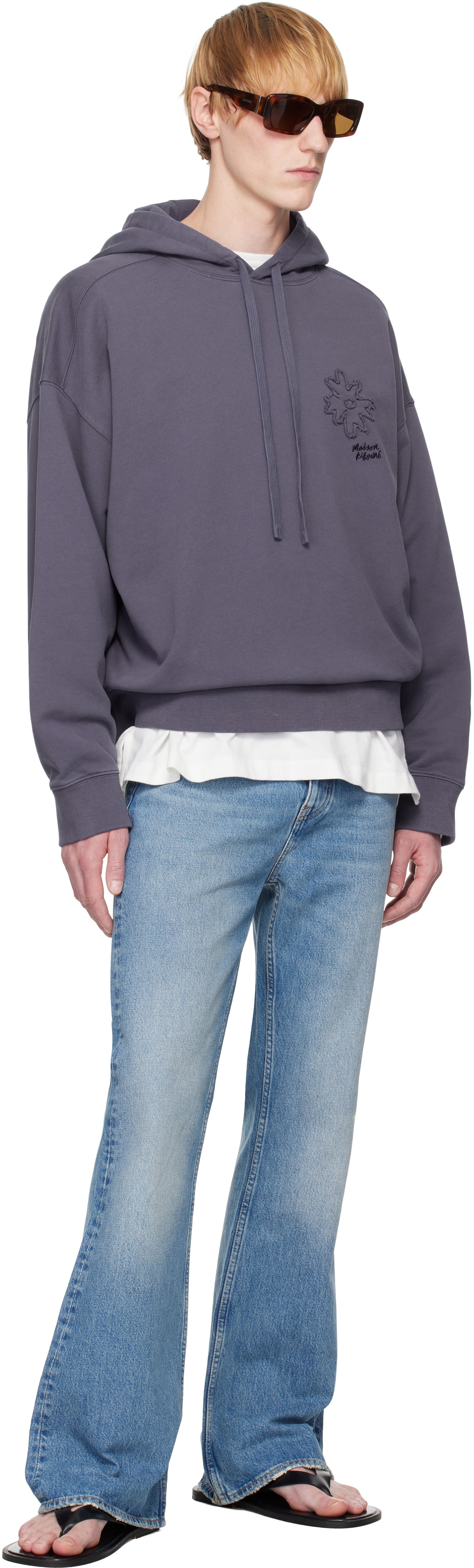 Maison Kitsuné Navy Crafted Daisy Oversize Hoodie Maison Kitsune
