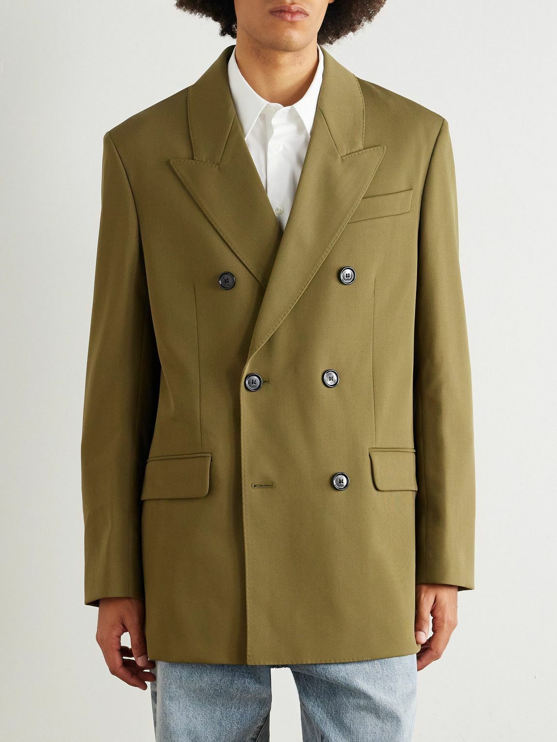 AMI PARIS - Double-Breasted Wool-Tricotine Blazer - Green