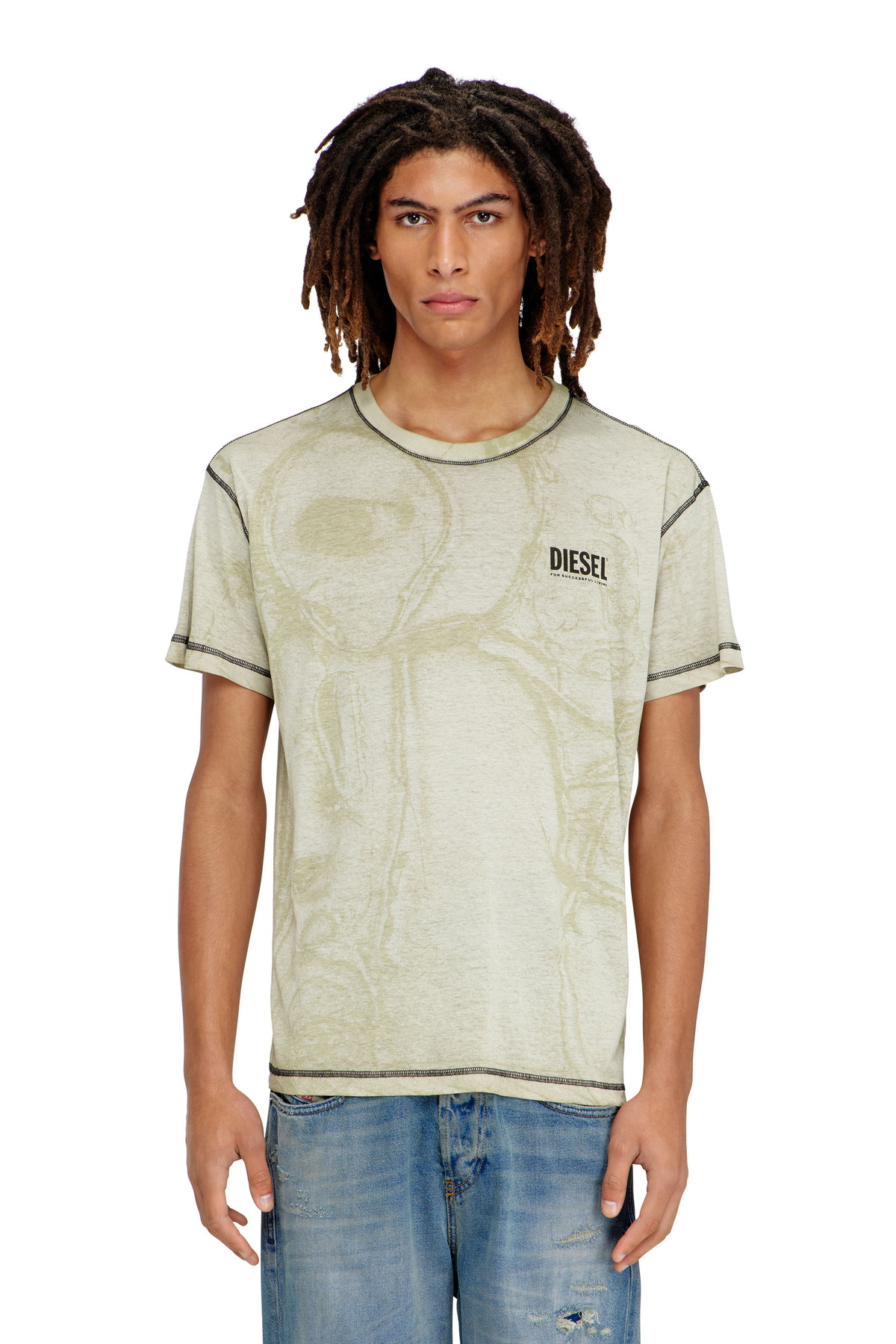 Diesel Faded tank top with puffy Oval D - T-Shirts Mens in Brown