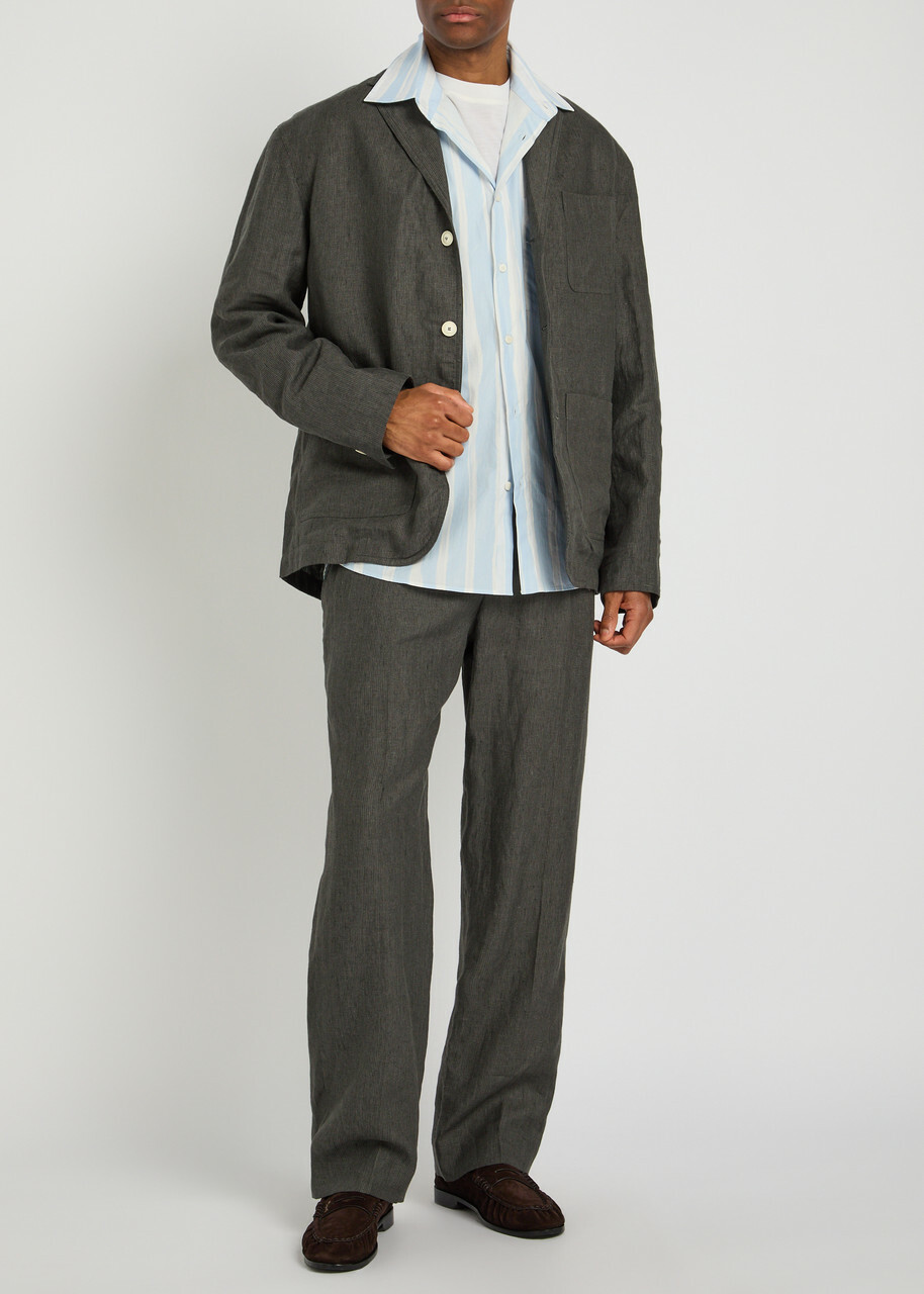 Jacquemus La Veste Pastro Striped Linen Jacket Dark Grey