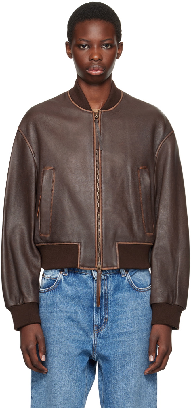 Weekend Max Mara Brown Nappa Leather Bomber Jacket Weekend