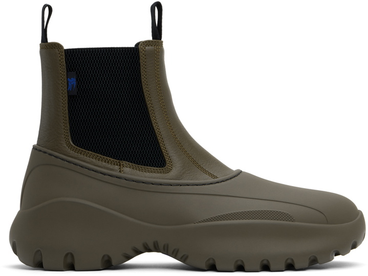 Photo: Burberry Khaki Leather Scoot Chelsea Boots