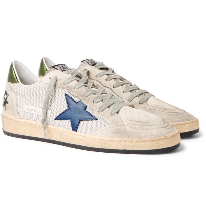 Photo: Golden Goose - Ball Star Distressed Suede, Mesh and Leather Sneakers - Silver