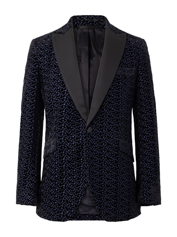 Photo: Favourbrook - Nene Grosgrain-Trimmed Embroidered Velvet Tuxedo Jacket - Blue