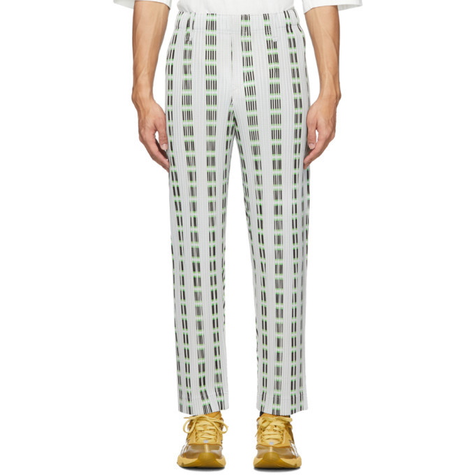 Photo: Homme Plisse Issey Miyake White and Green Graphic Stripe Trousers