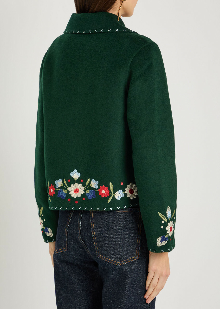 Rixo Jude Floral-embroidered Wool-blend Jacket Multicoloured
