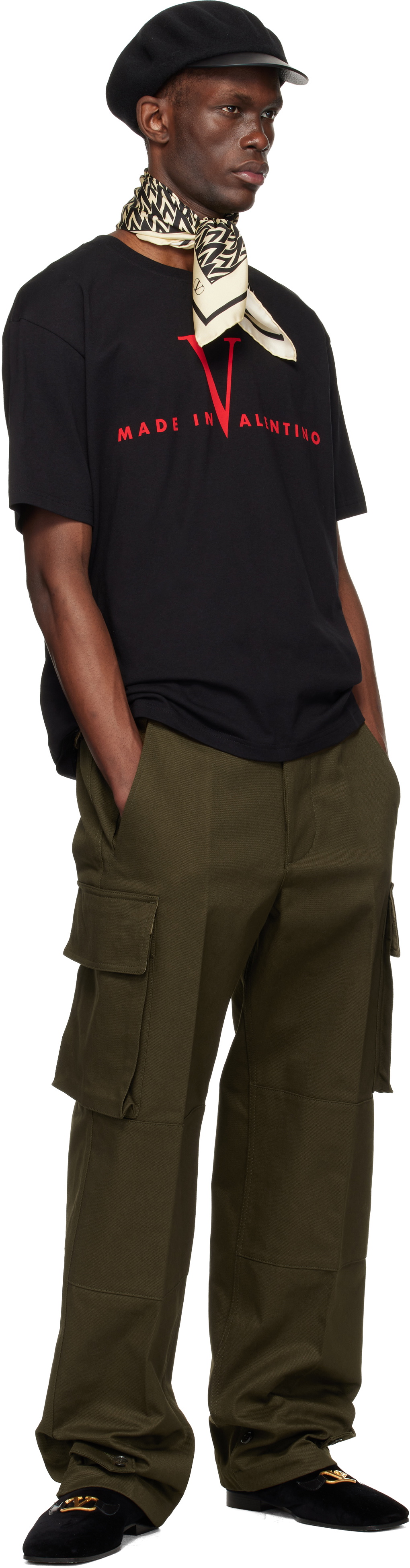 Valentino Khaki Cotton Gabardine Cargo Pants