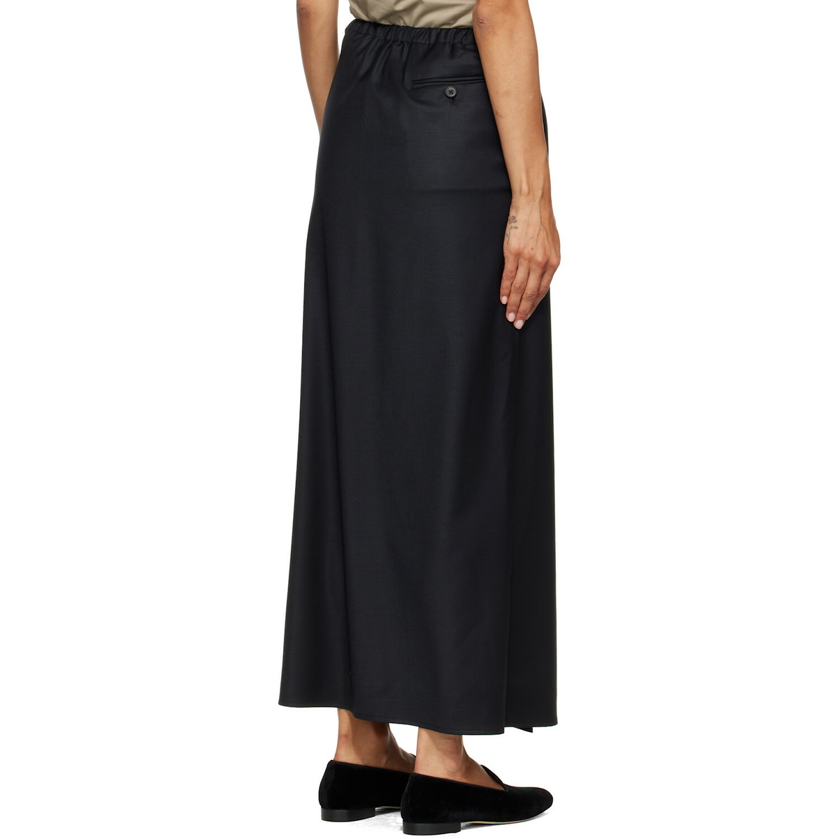 ssstein Black Wool & Silk Wrap Maxi Skirt