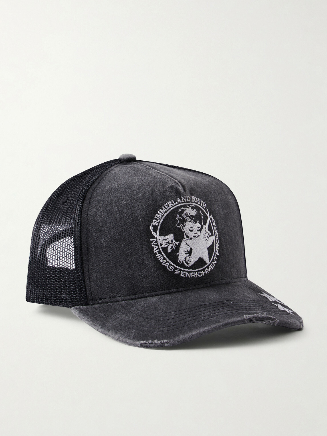 NAHMIAS - Youth Enrichment Embroidered Distressed Cotton and Mesh Trucker Cap
