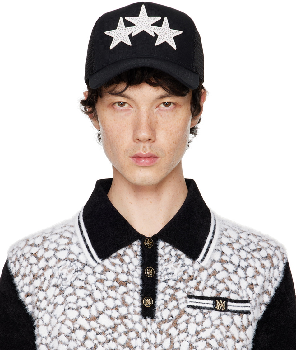 AMIRI Black & White Crystal 3 Star Trucker Cap Amiri