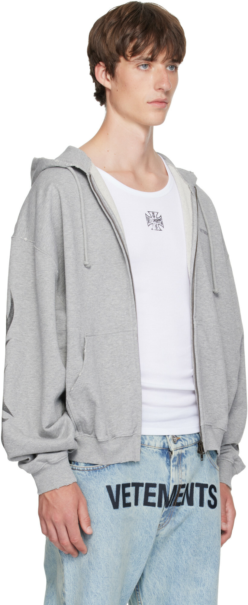 VETEMENTS Gray Graffiti Zip Up Hoodie