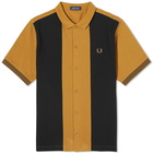 Fred Perry Men's Block Stripe Button Through Polo Shirt in Dark Caramel