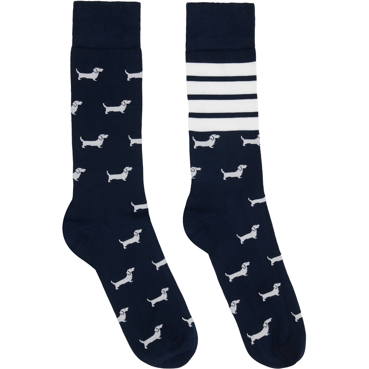 Thom Browne Navy Cotton 4-Bar Hector Mid Calf Socks