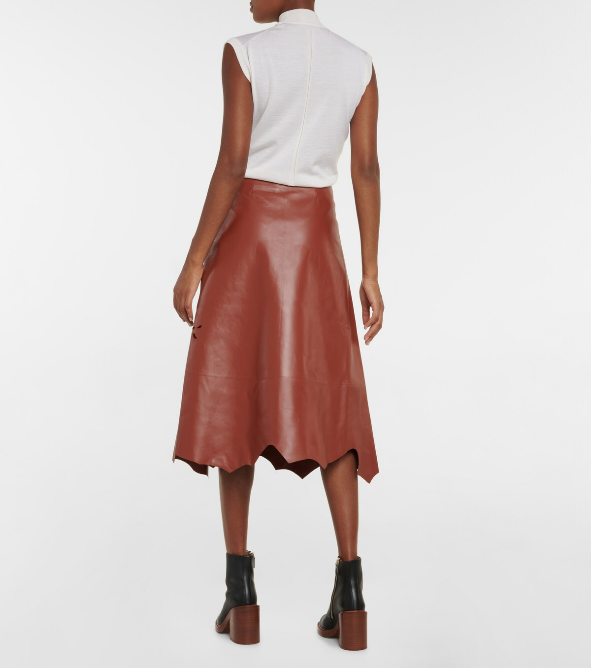 Chloe - Laser-cut leather midi skirt Chloe