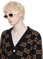 Gucci Off-White Rectangular Sunglasses
