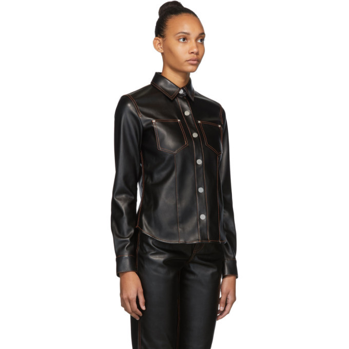 Proenza Schouler Black Faux Leather Button Down Shirt Proenza Schouler