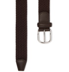 Anderson's - 3.5cm Brown Leather-Trimmed Woven Elastic Belt - Brown