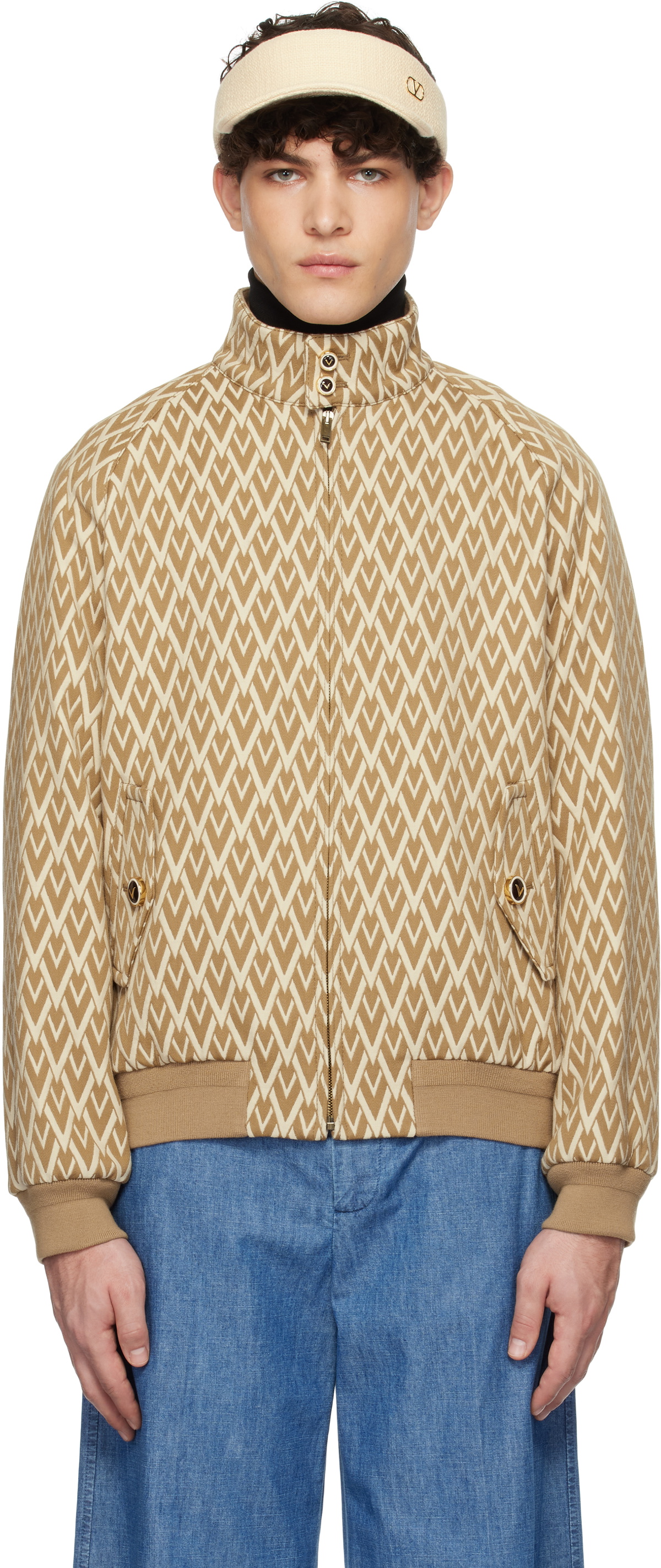 Valentino Tan & Beige 'Toute La V' Bomber Jacket