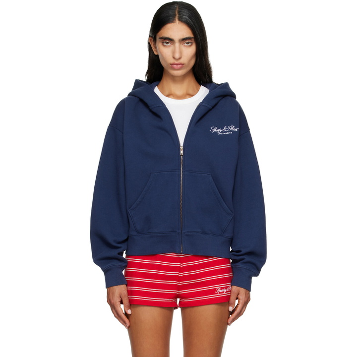 Photo: Sporty & Rich Navy Vendome LA Embroidered Zip Hoodie