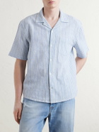 Corridor - Convertible-Collar Striped Cotton and Linen-Blend Shirt - Blue