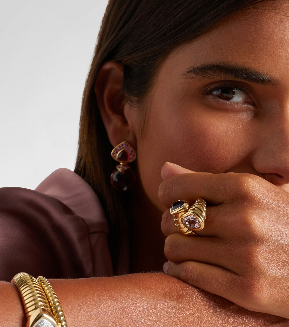 Marina B Toi Et Moi 18kt gold ring with amethyst and morganite