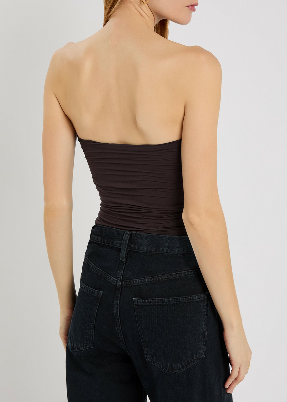 Agolde Gwyneth Ruched Stretch-jersey Bodysuit Brown