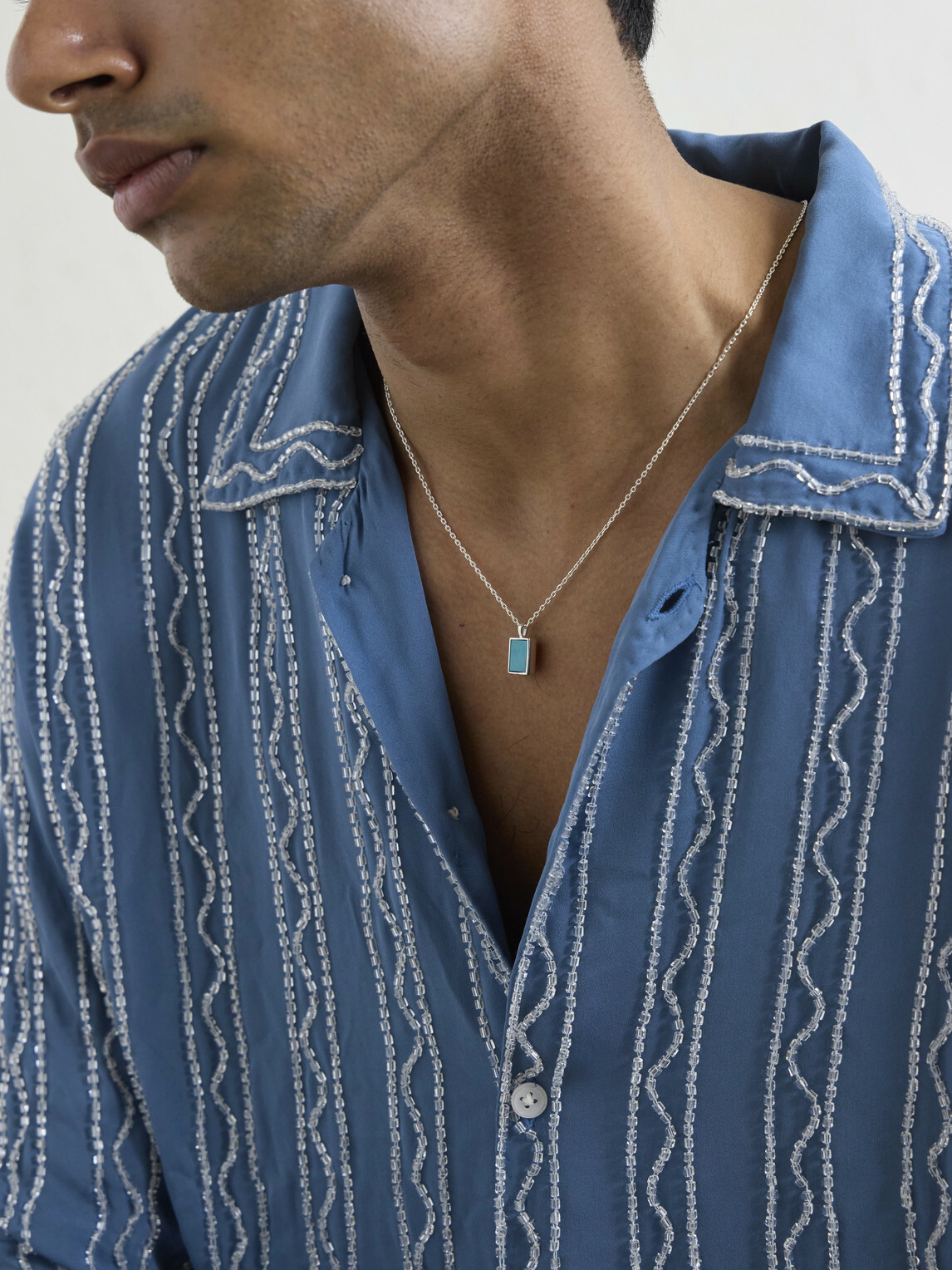 Mikia - Rectangle Sterling Silver Turquoise Necklace