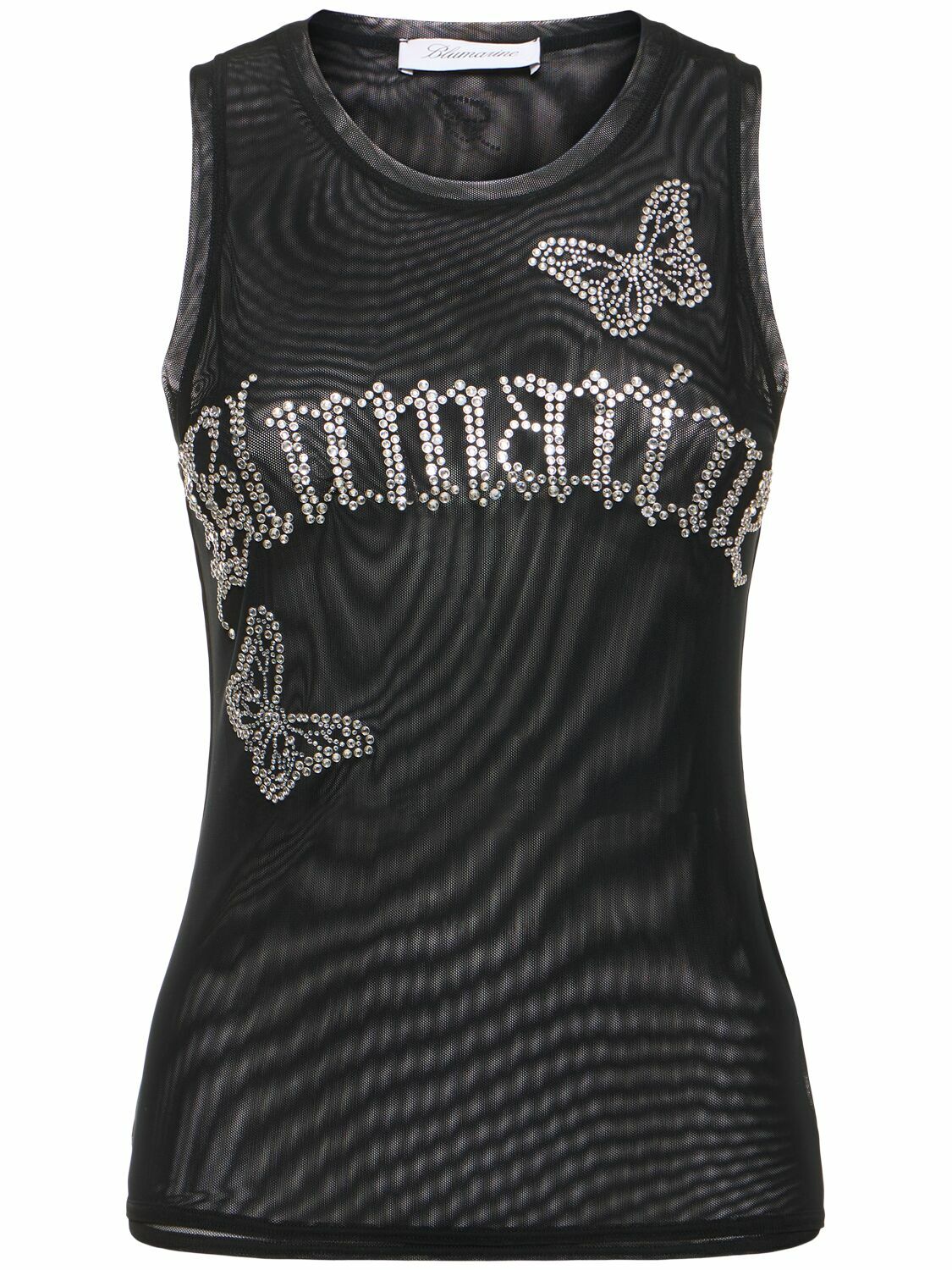 BLUMARINE - Crystal Logo Tulle Tank Top Blumarine