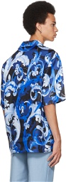 Versace Blue Silk Boroccoflage Short Sleeve Shirt