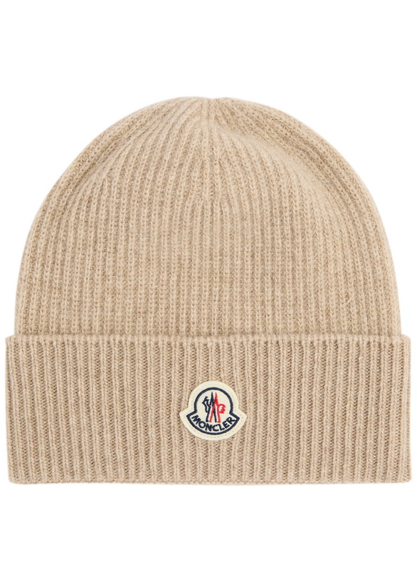 Photo: Moncler Logo Knitted Wool-blend Beanie - Cream