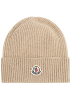 Moncler Logo Knitted Wool-blend Beanie - Cream