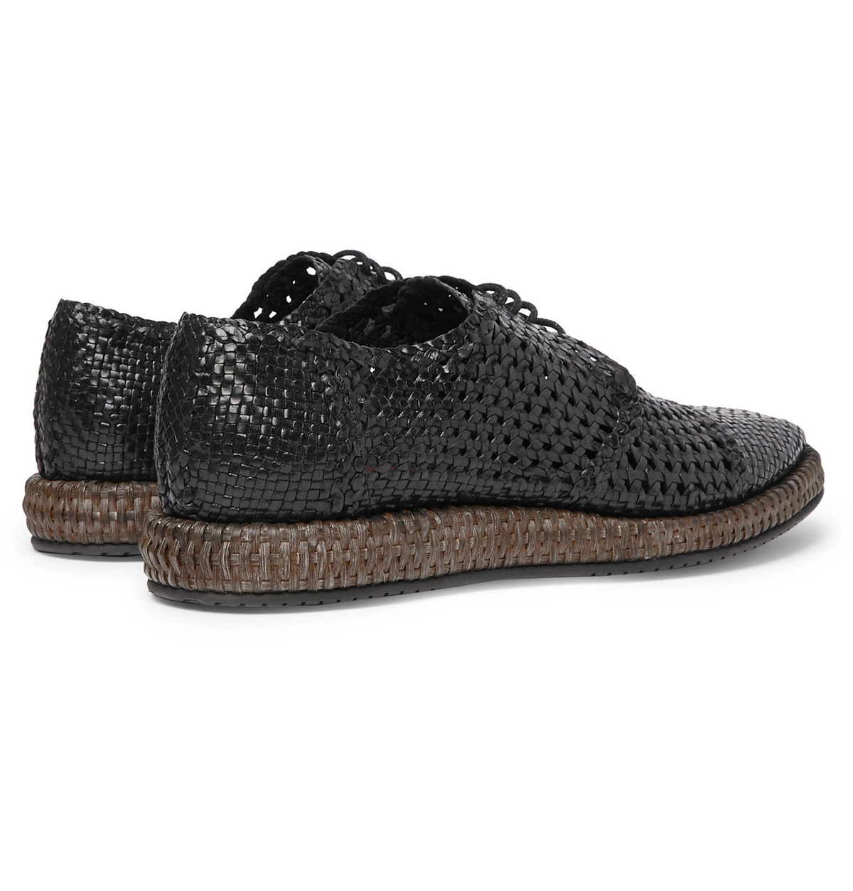 Suede Derby Shoes With Braided Straw Detail