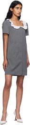 Pushbutton Gray Frilled Neck Minidress