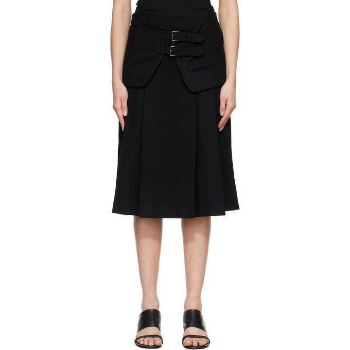 Photo: TONYWACK Black Wool Double-Layered Midi Skirt