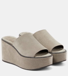 Brunello Cucinelli Suede platform slides