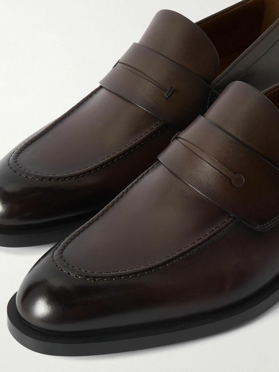 Zegna - New Classic Flex Glossed-Leather Penny Loafers - Brown
