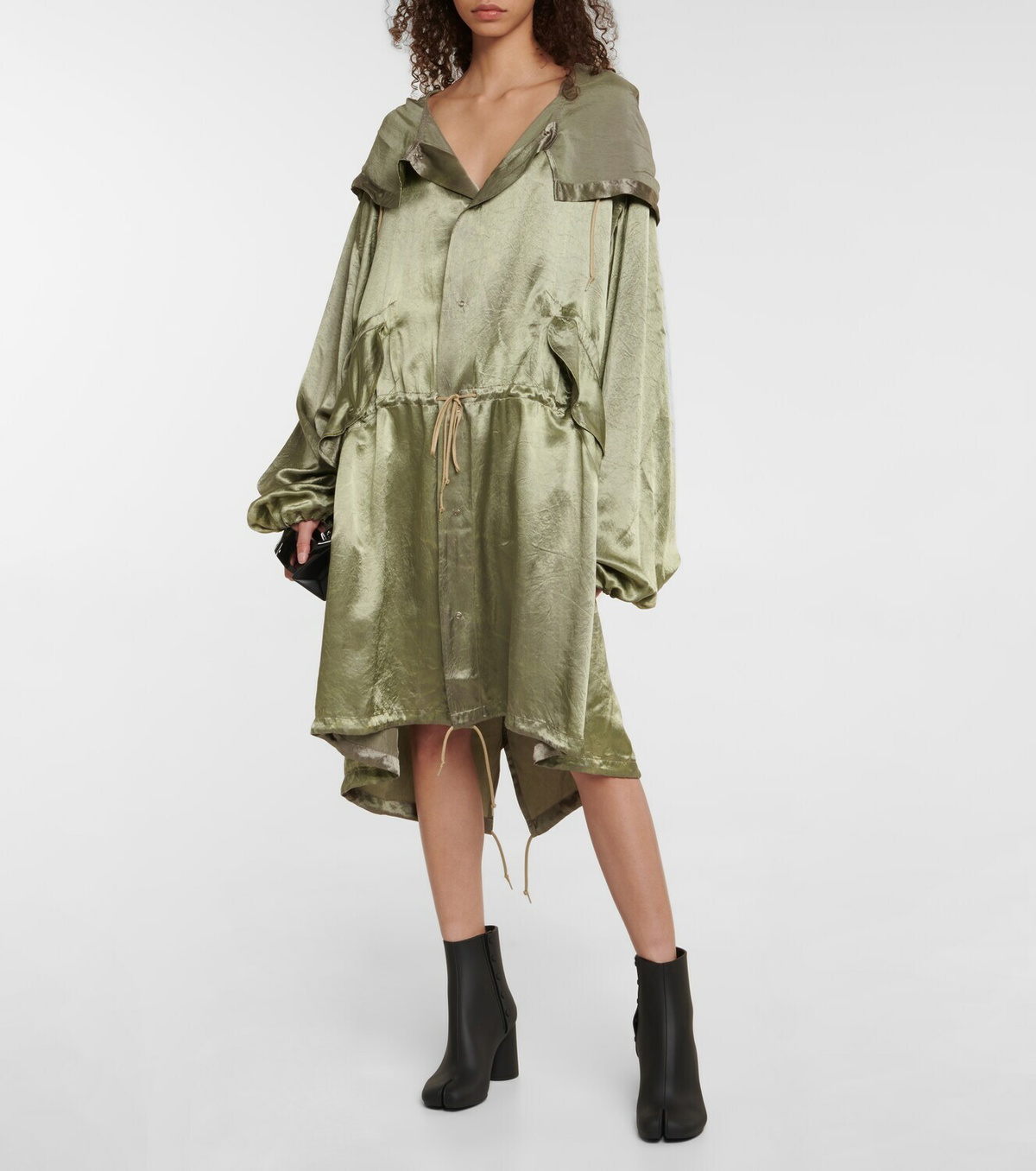 Maison Margiela Hooded satin midi parka dress