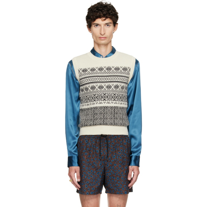 Photo: Dries Van Noten Off-White Jacquard Wool Sweater Vest