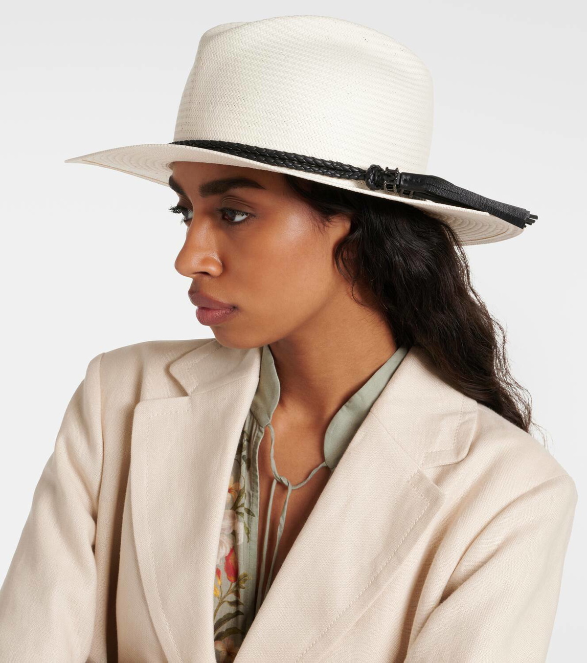 ハット MAX MARA ELFI HAT Max Mara Elfi leather-trimmed straw boater hat Max Mara
