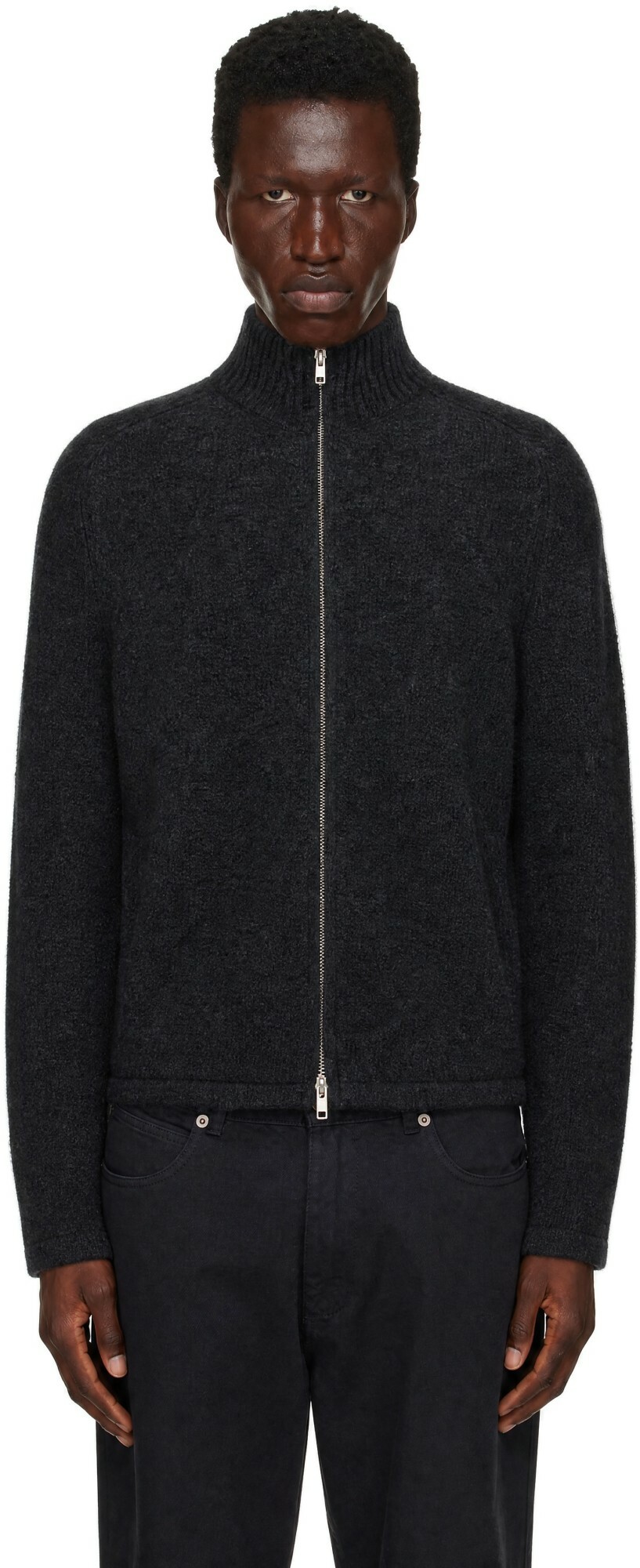 Palmes Gray Knitted Zip Sweater