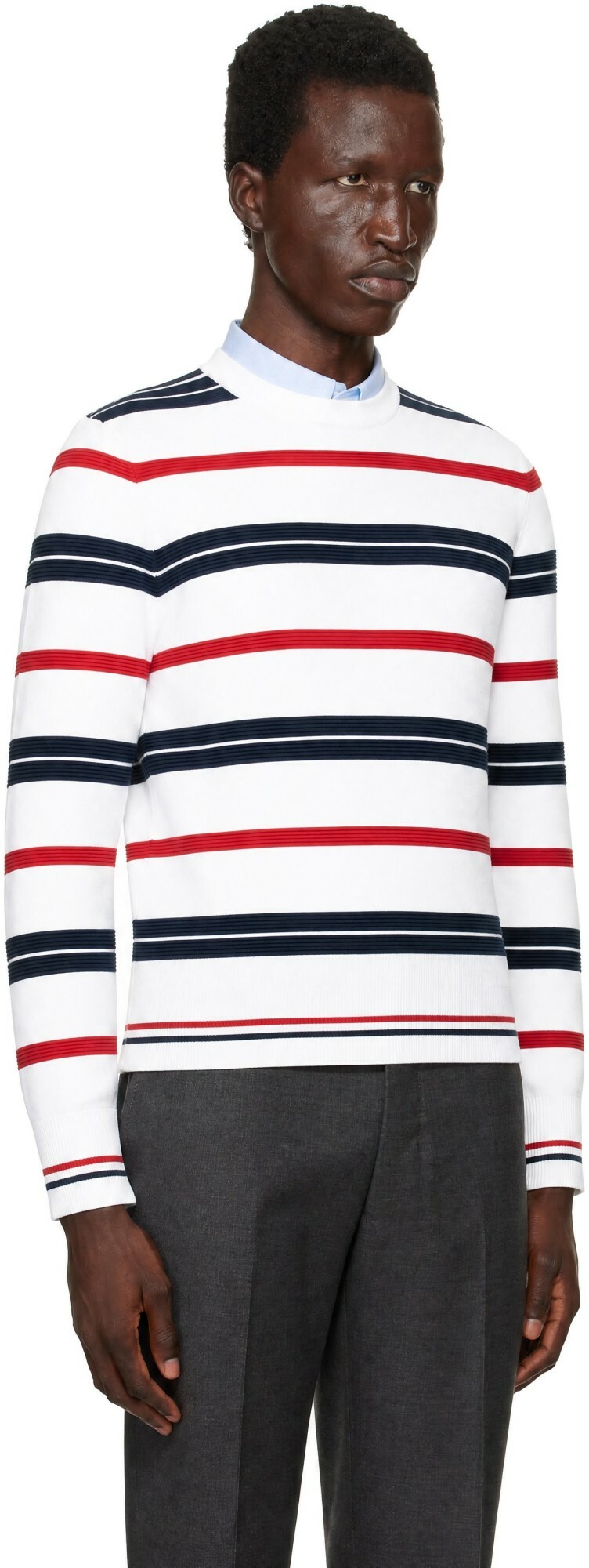 Thom Browne White Rep Stripe RWB Pullover Sweater