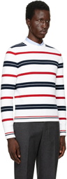 Thom Browne White Rep Stripe RWB Pullover Sweater