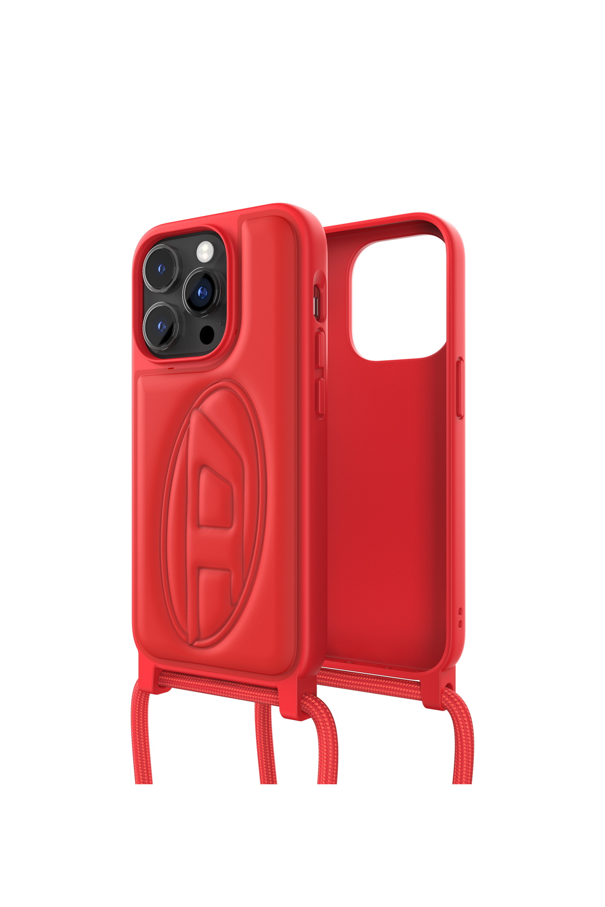 Diesel Necklace case oval D for i Phone 14 Pro - Phone cases with lanyard - Unisex - Red