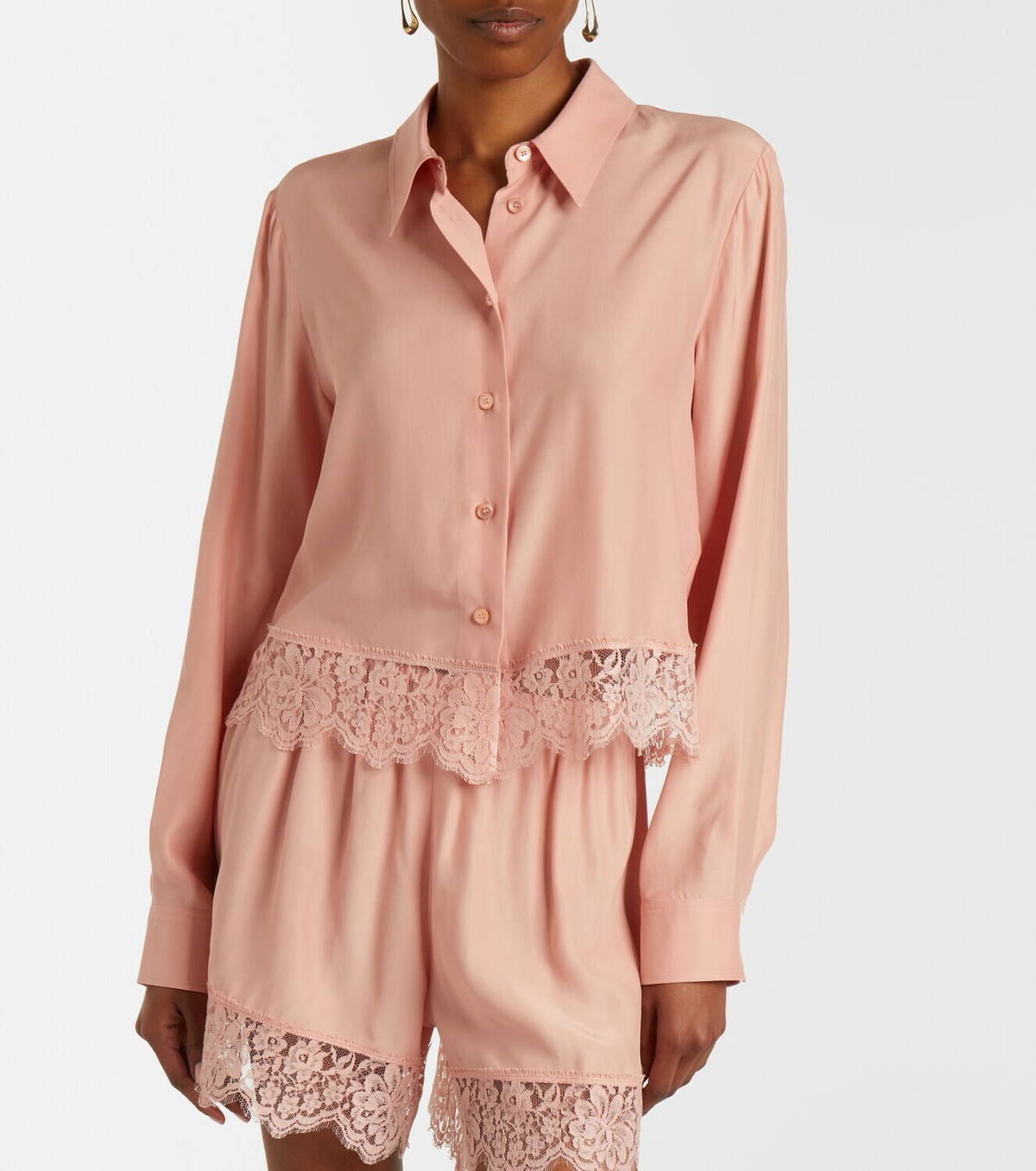 Stella McCartney Floral lace-trimmed silk shirt