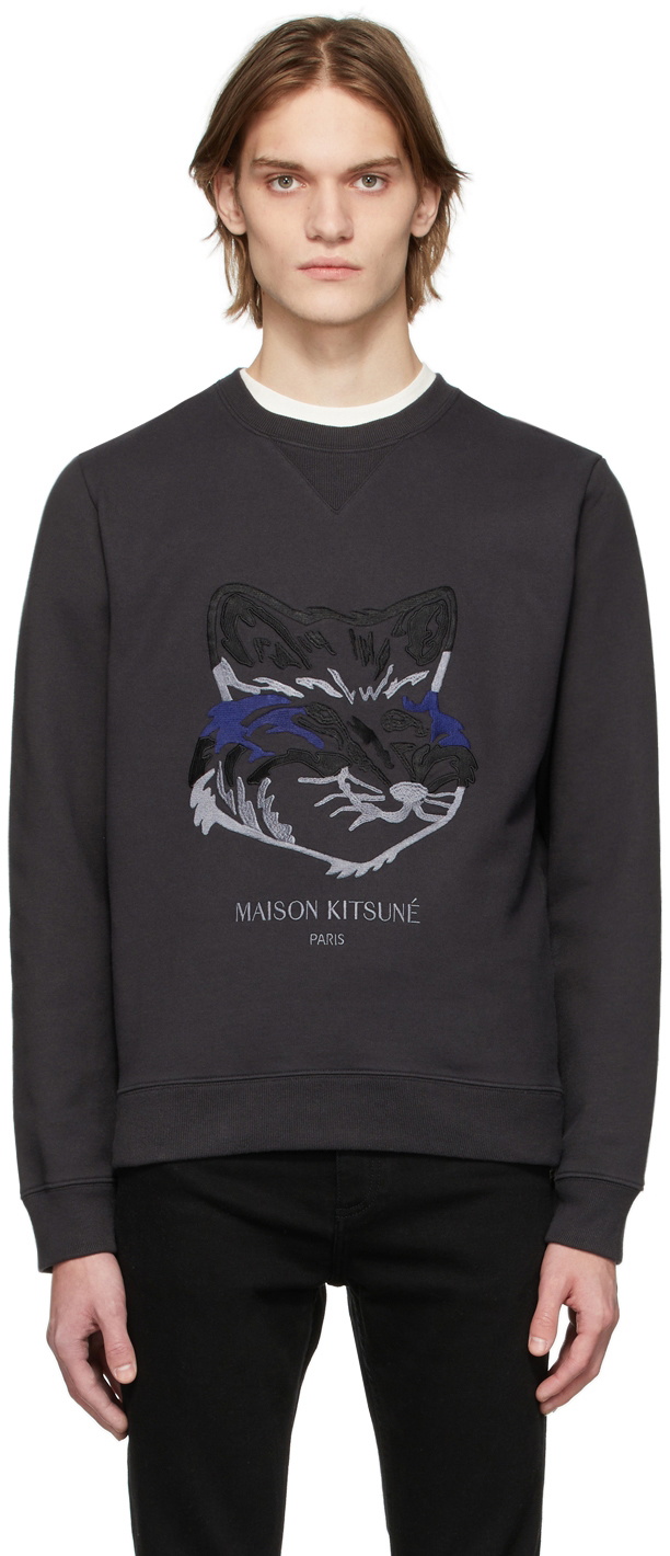 Maison Kitsuné Black Big Fox Embroidery Sweatshirt